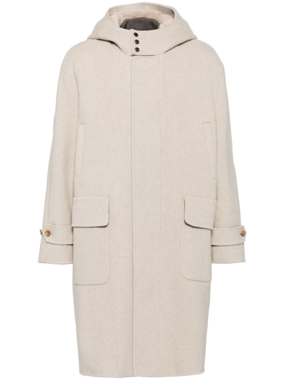 Hooded single-breasted coat - Neutrals