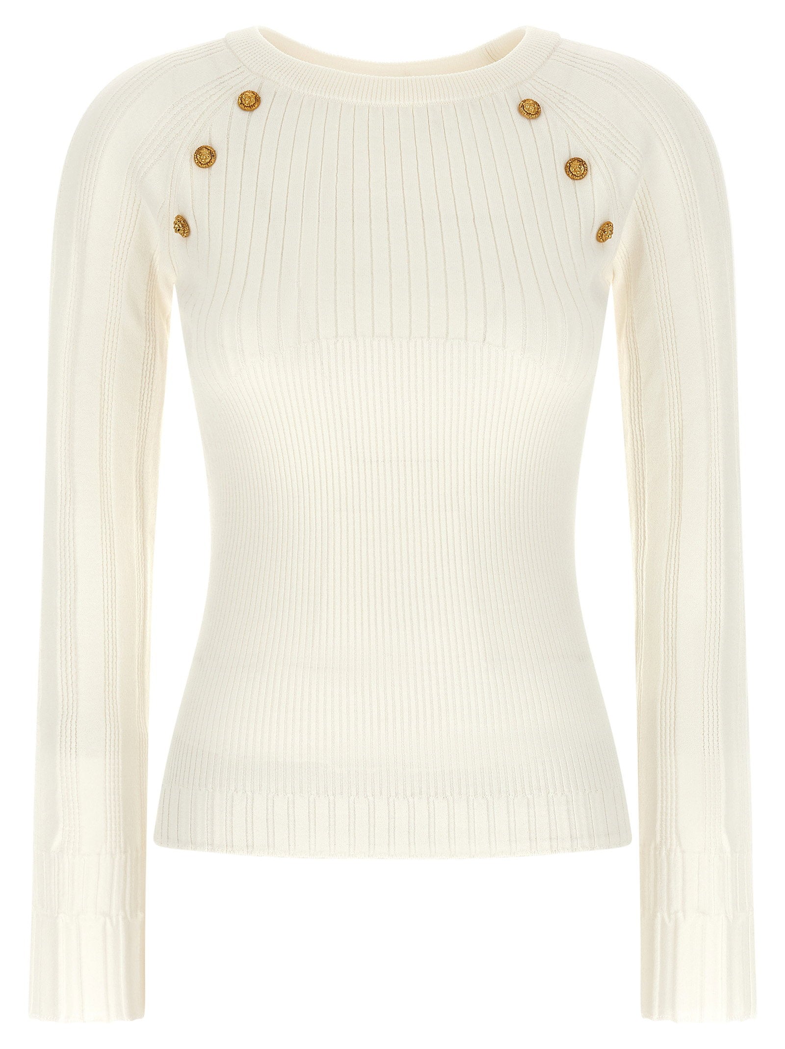Lion-Head Button Detail Sweater — Cream