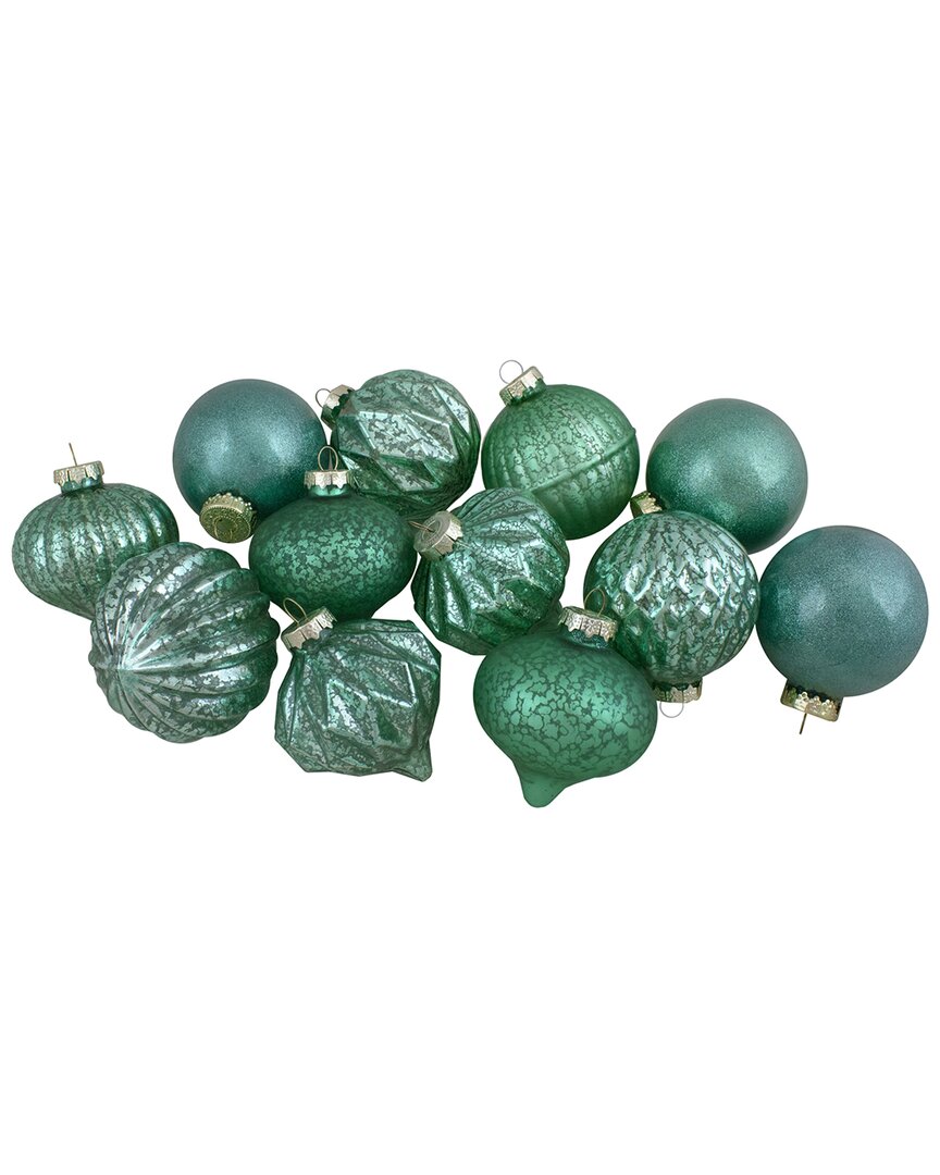 Northlight Set of 12 Green Finial And Glass Ball Christmas Ornaments