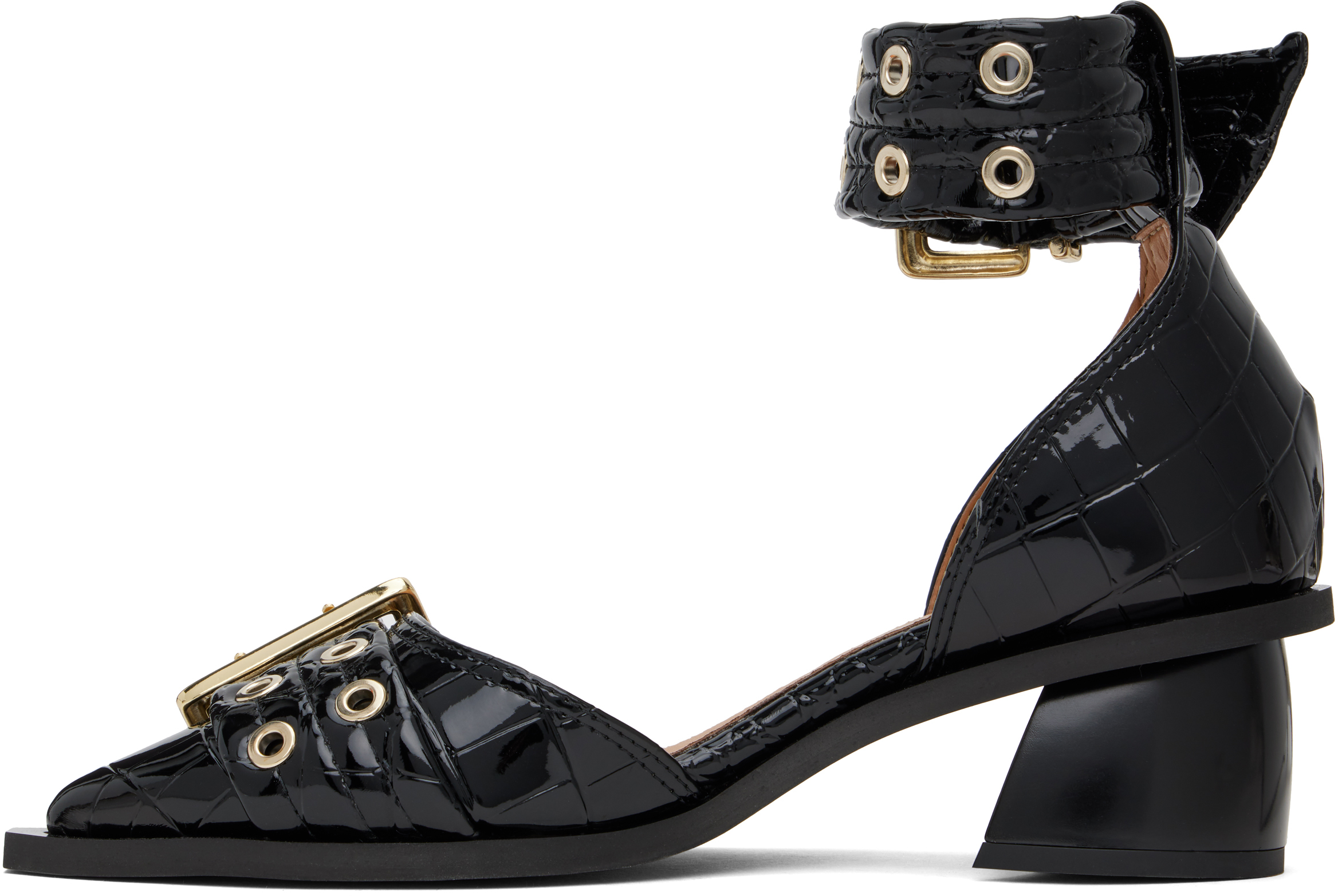 GANNI Black Feminine Buckle Open Cut Heels