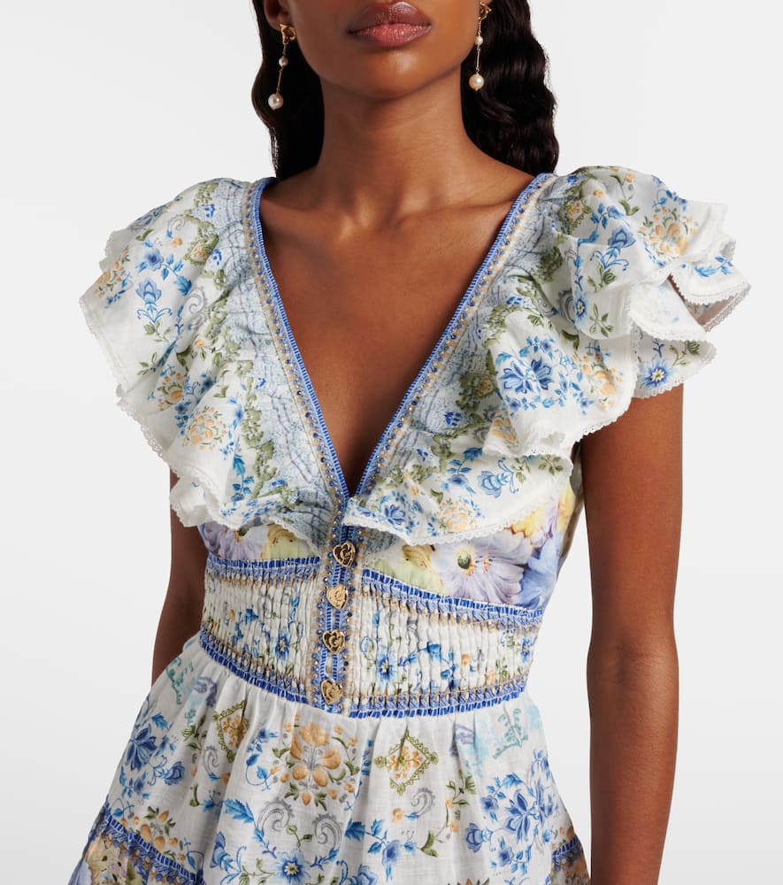 Embellished floral linen minidress