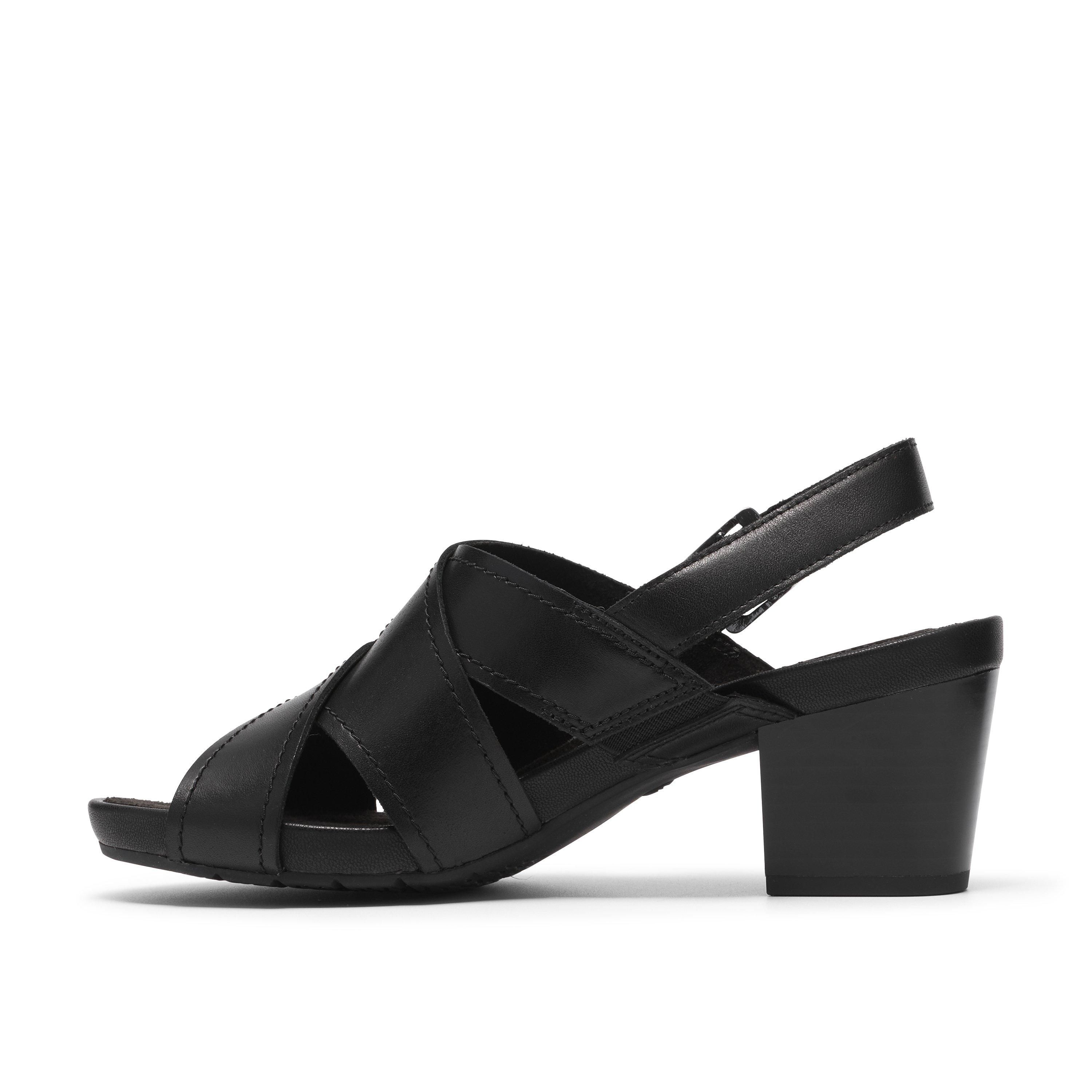 Clarks Women's Kymber Shine Black Leather Heeled Sandals | : 5/Standard Fit