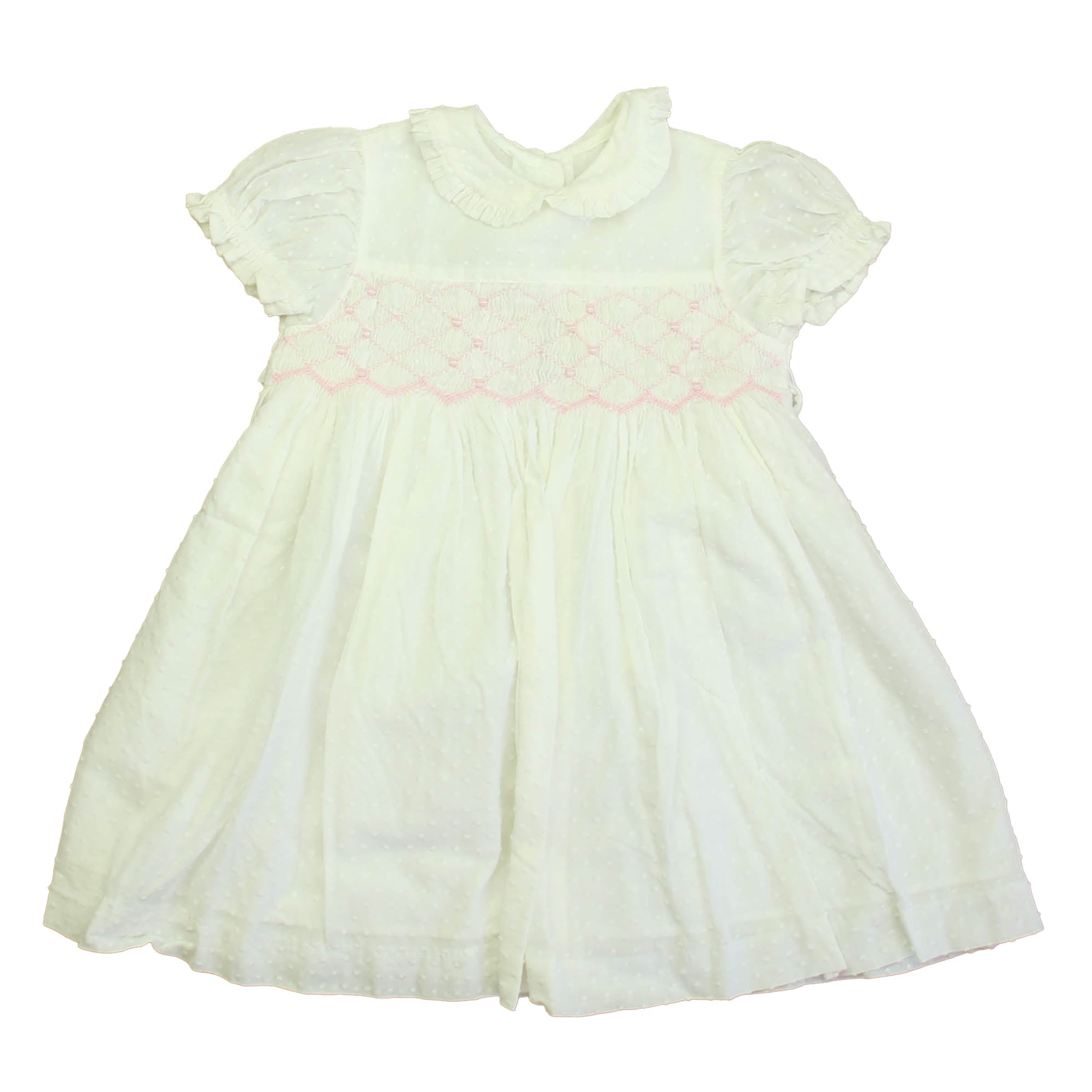Girls White Pink Smocked Dress