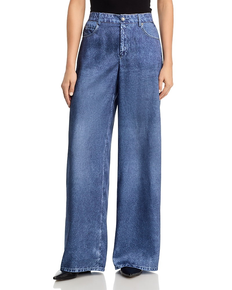 Sage Denim Print Satin Pants