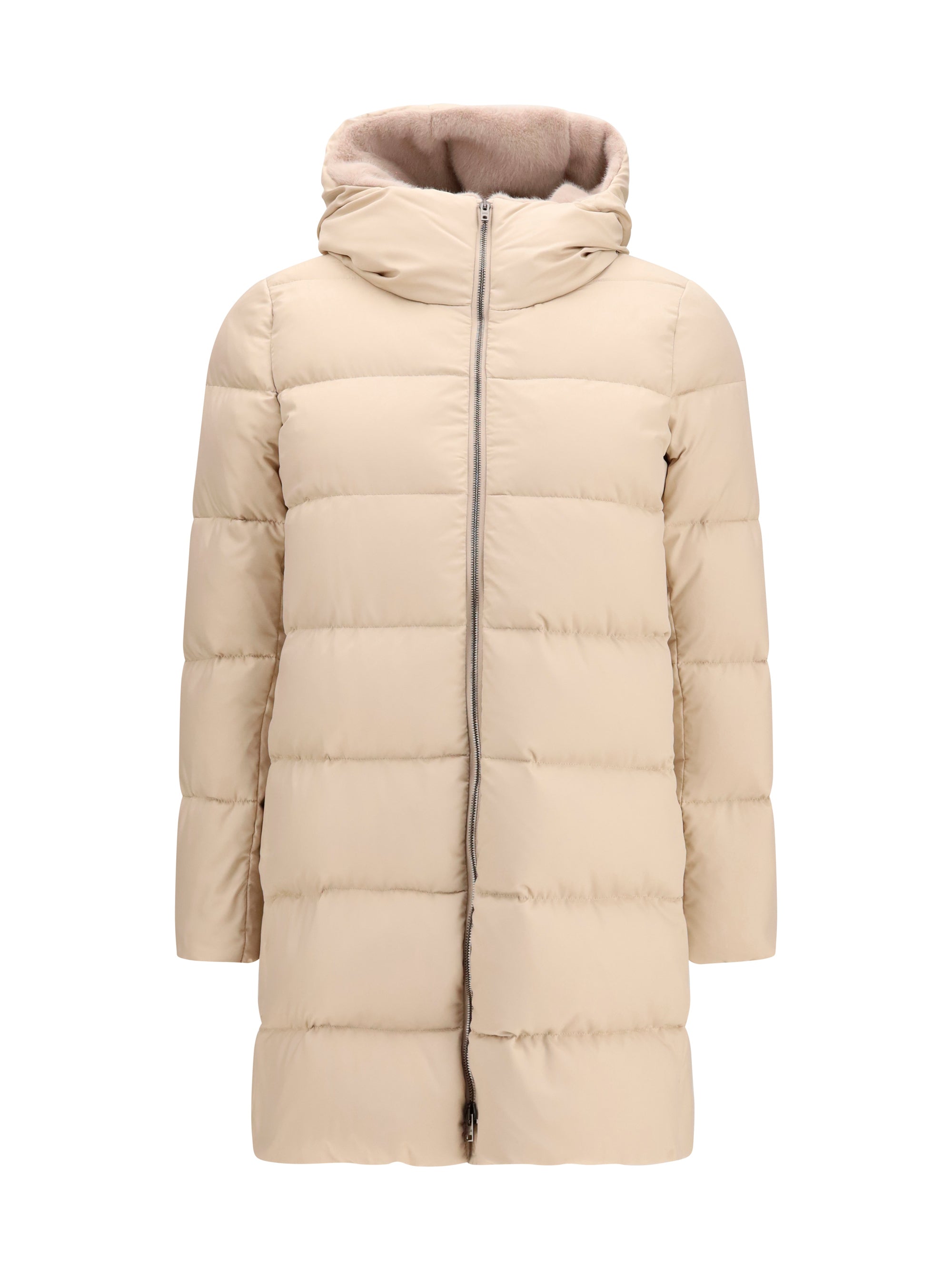 Quilted Down Down Jacket — Beige