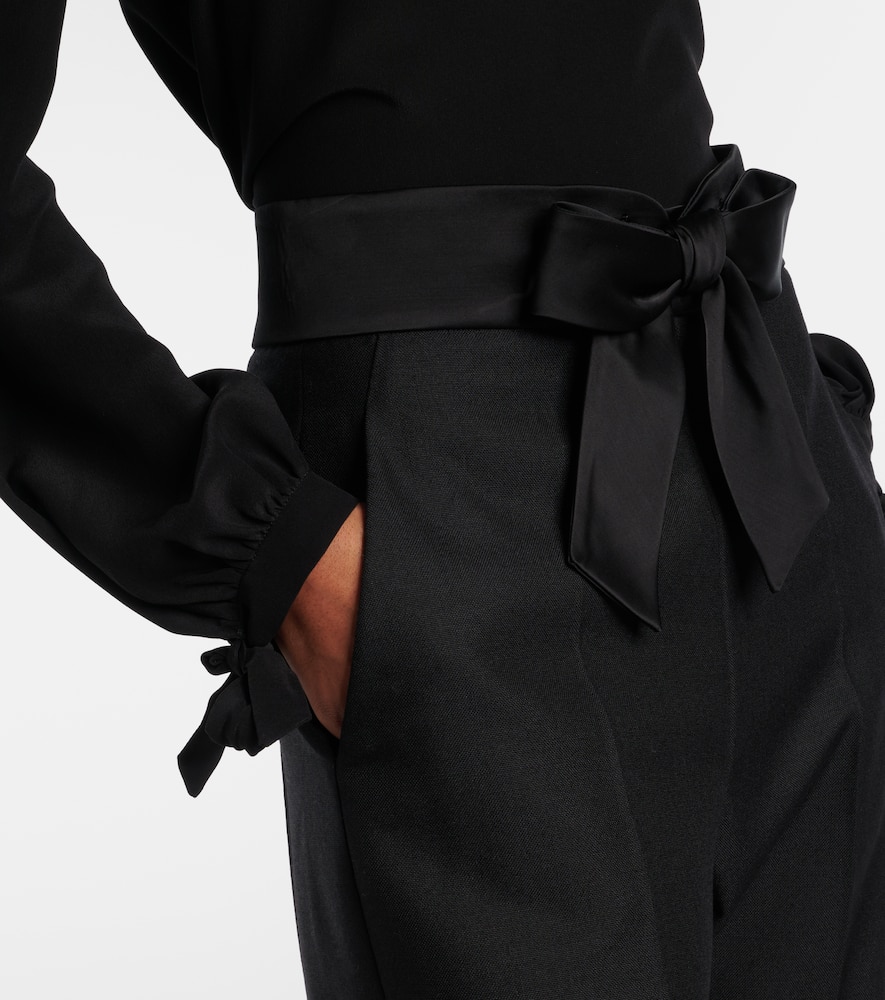 Bow-detail wool and mohair straight pants