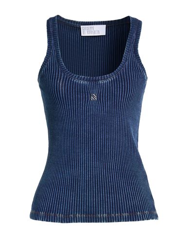 Woman Tank top Blue Size L Cotton, Elastane