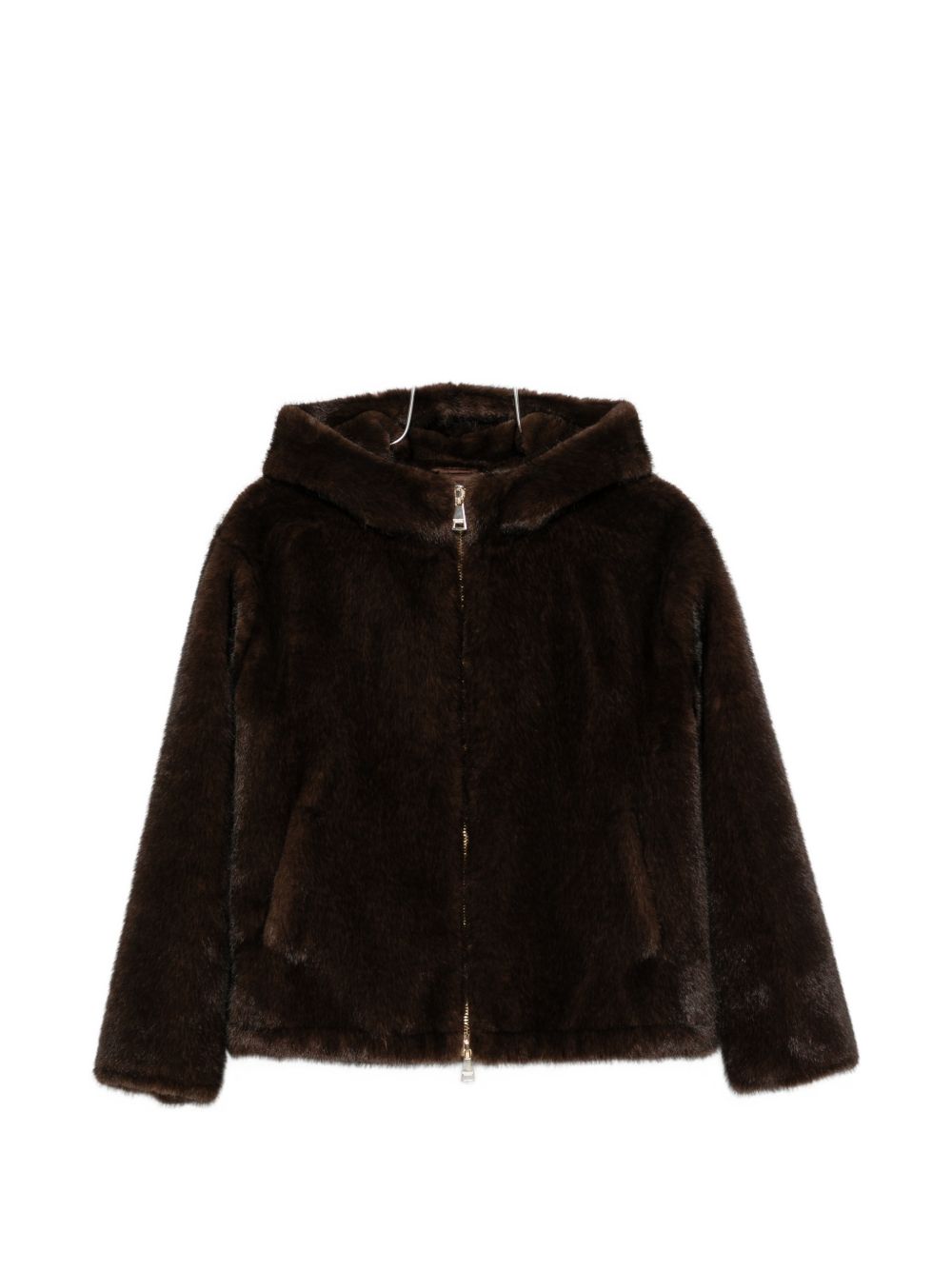 Fur-Trimmed Hood Jacket — Brown