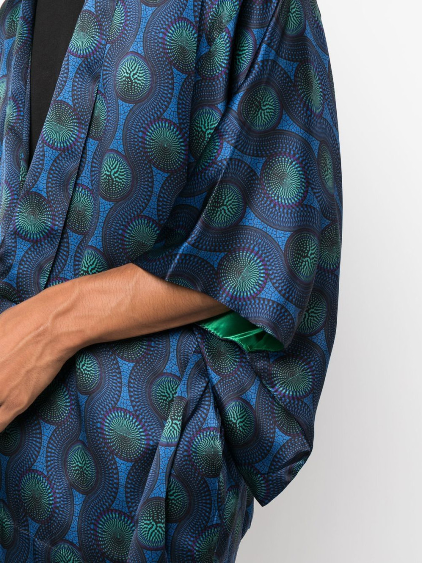 - Printed Silk Short Kimono