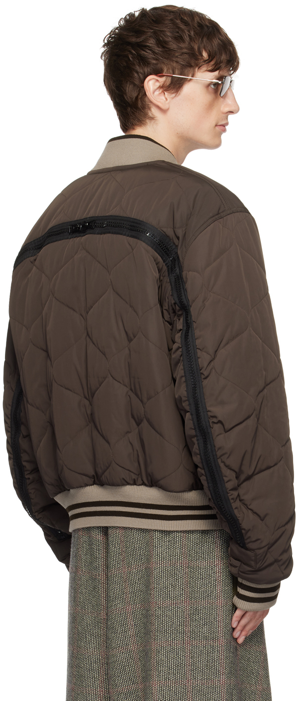 Brown Quilted Bomber Jacket