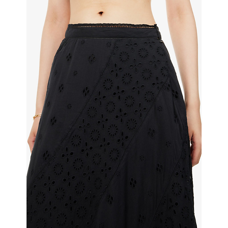 Womens Black Hudson Floral Cotton Midi Skirt