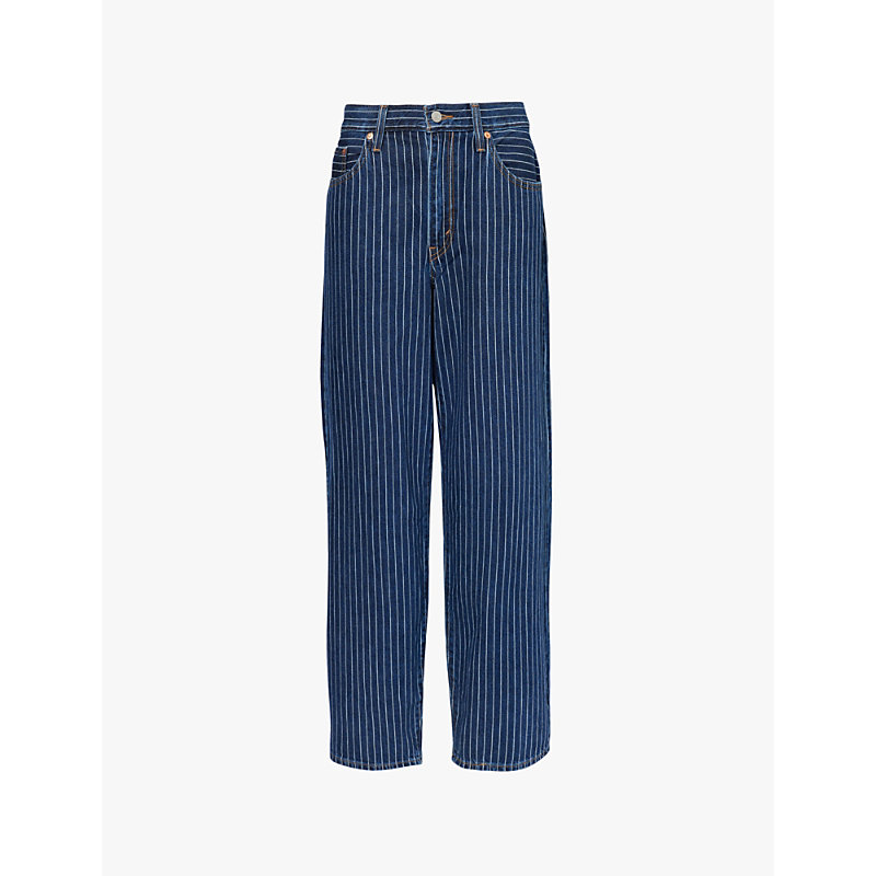 Womens Partly Masked Lb Baggy Dad Striped Relaxed-fit Denim Jeans