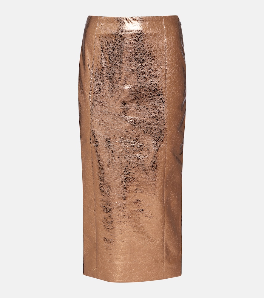 Metallic faux leather pencil skirt