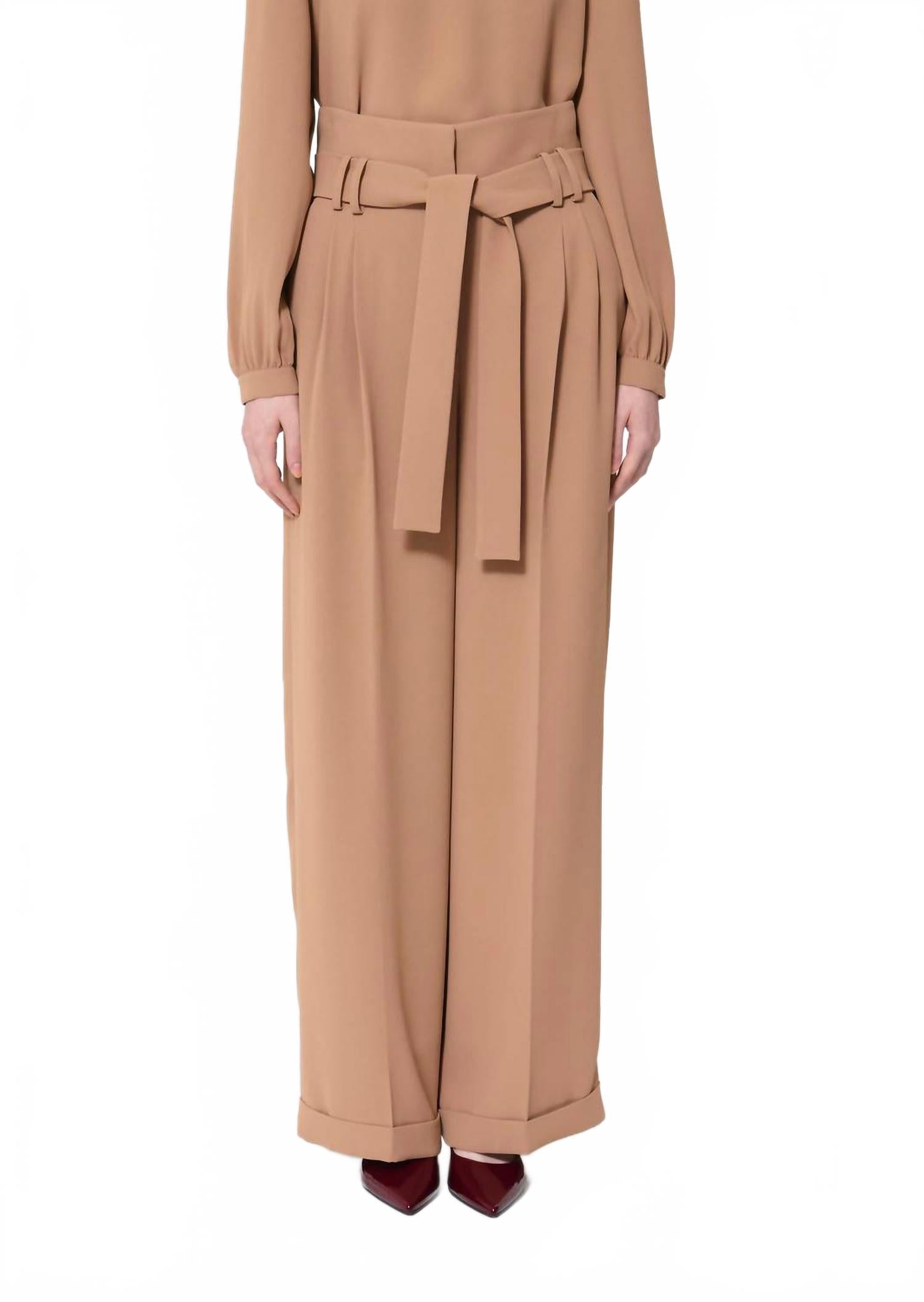 High-Waisted Belted Trousers In Beige