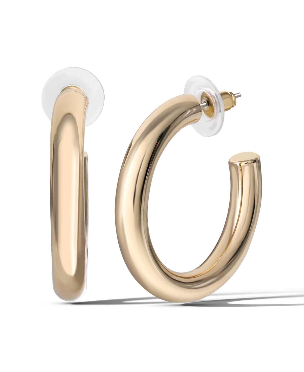 Gold-Tone Bold Curved 40 Mm Hoop Earrings - Elegant Statement Hoops - Gold tone