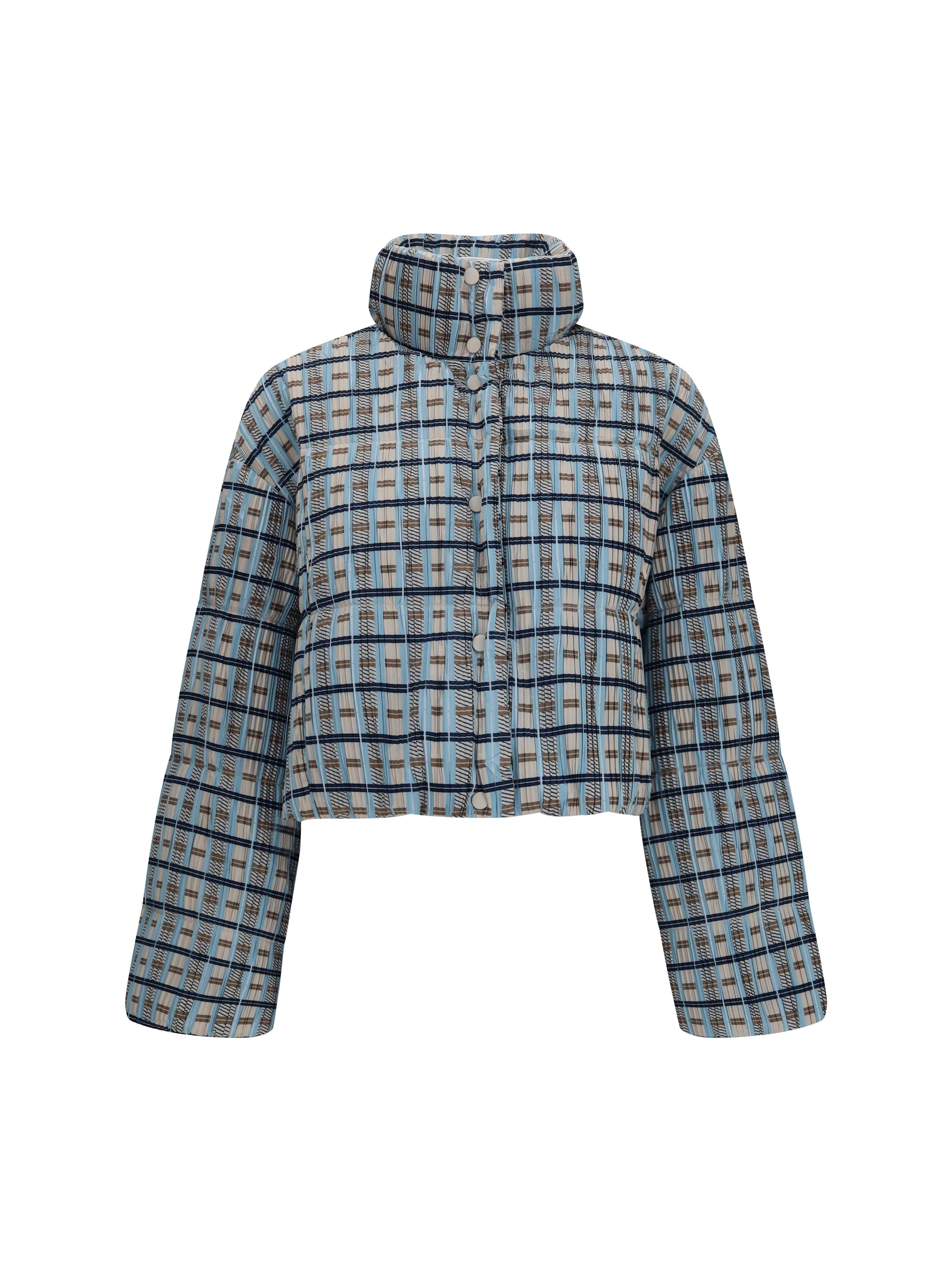 Quilted Plaid Padded Down Jacket — Blue