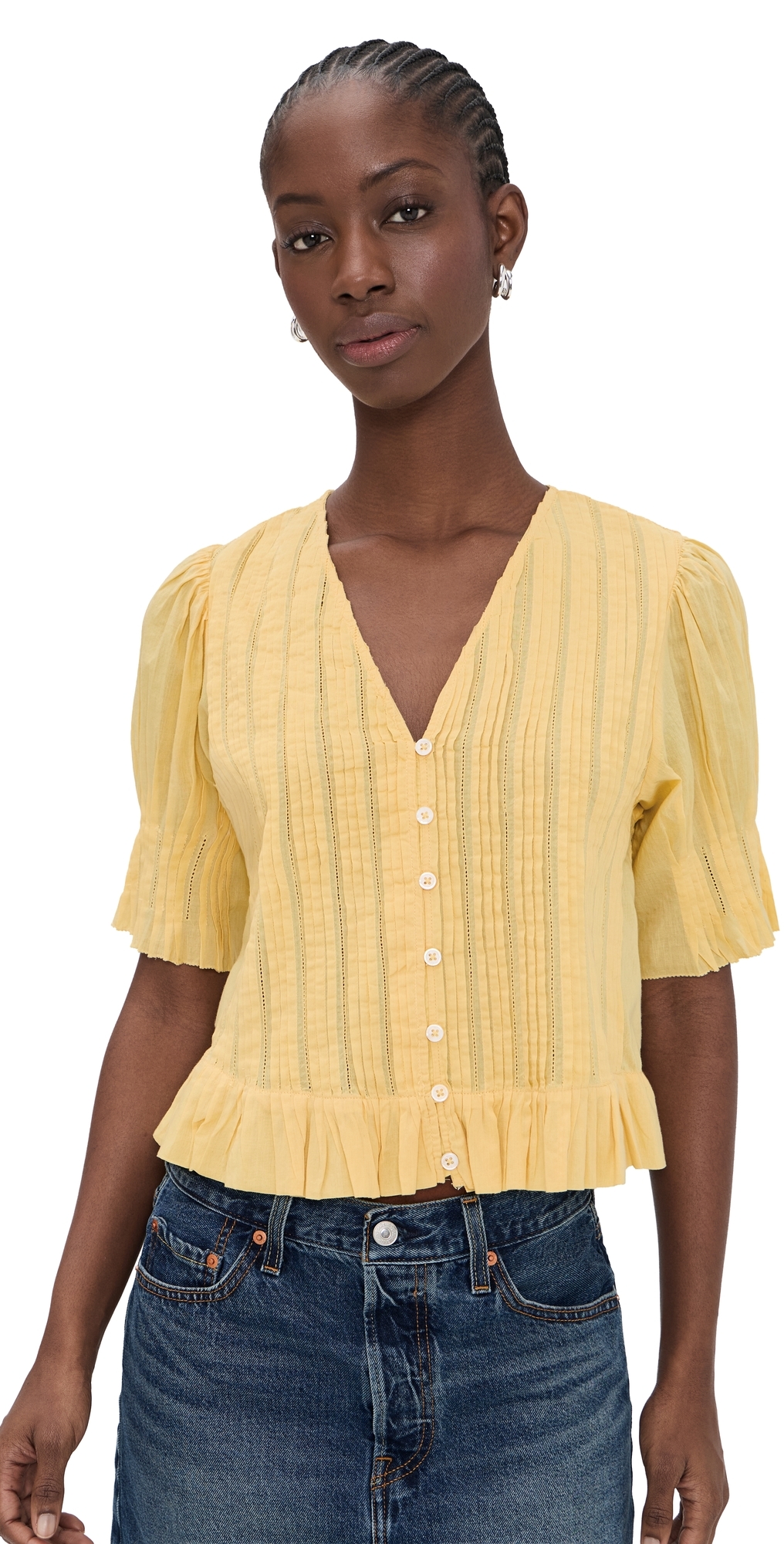 Alberte Solid Bubble Sleeve Blouse Yellow