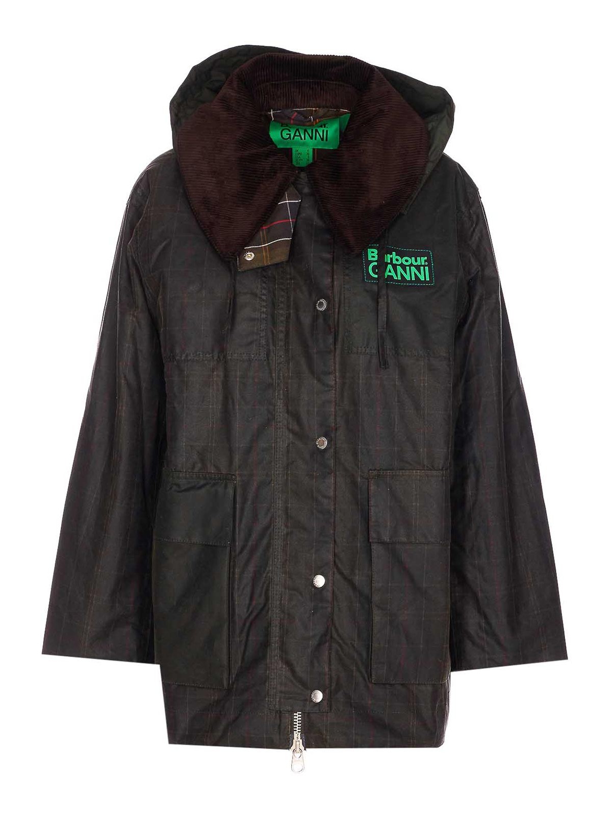Dark Brown Jacket With All-Over Stripe Motif And Logo Patch On The Front In Waxed Cotton Woman