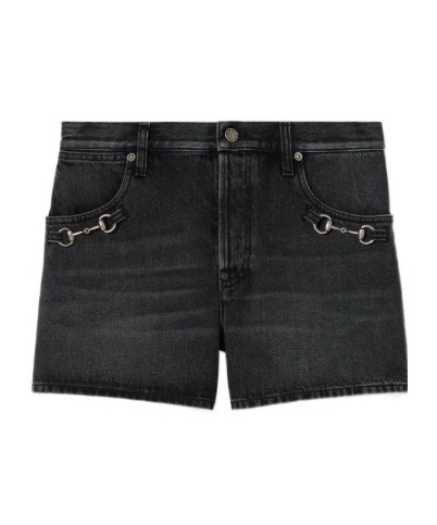Cotton denim shorts with Horsebit