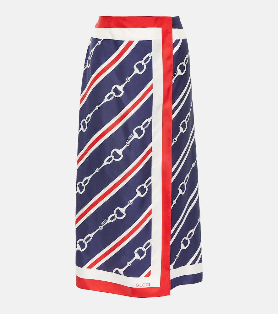 Horsebit silk twill wrap skirt