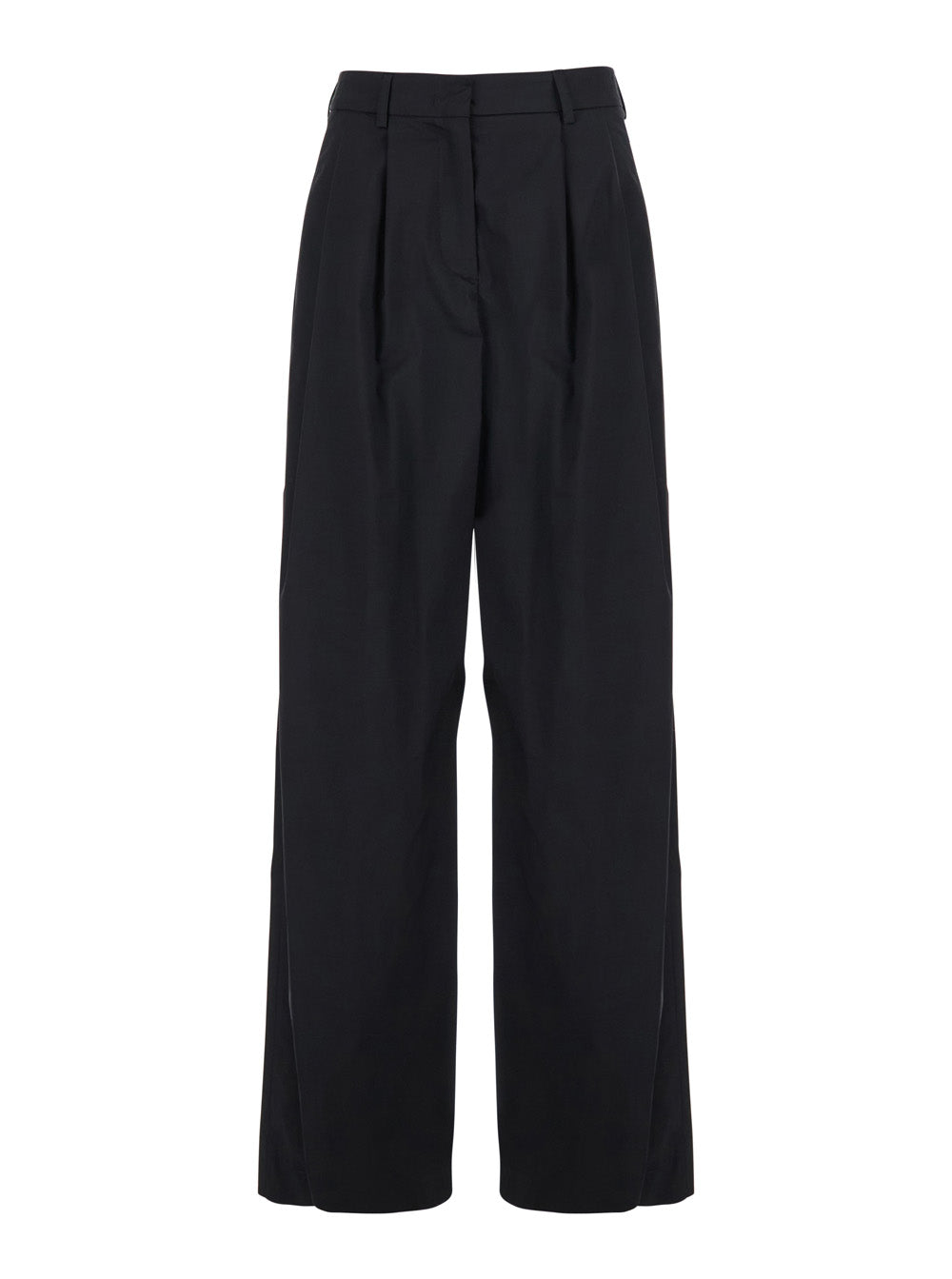 Stretch Cotton Blend Trousers — Black