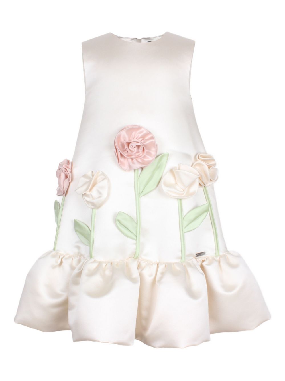 Floral-appliqué ruffled dress - White