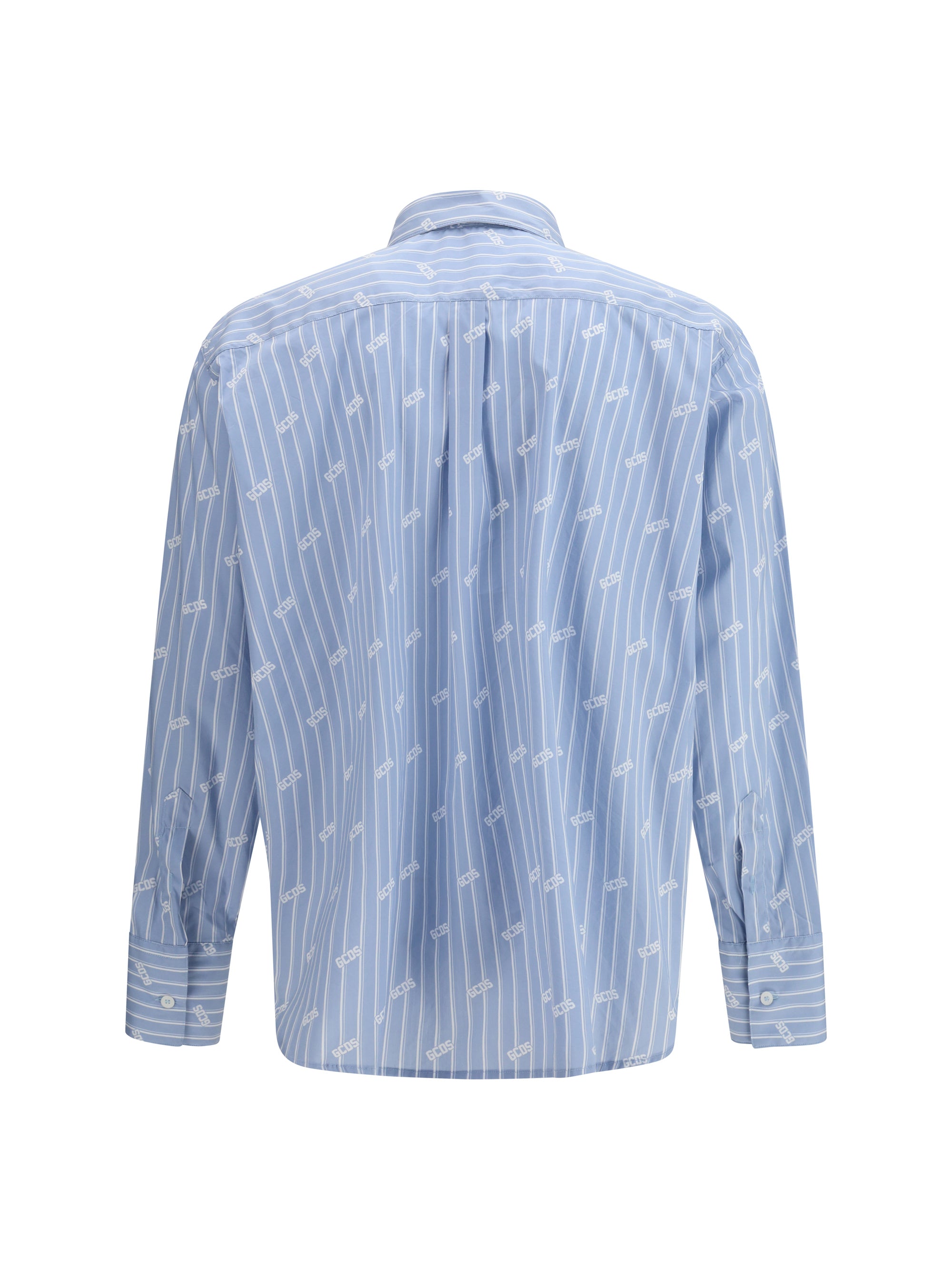 Logo-Embroidered Pinstripe Shirt — Blue
