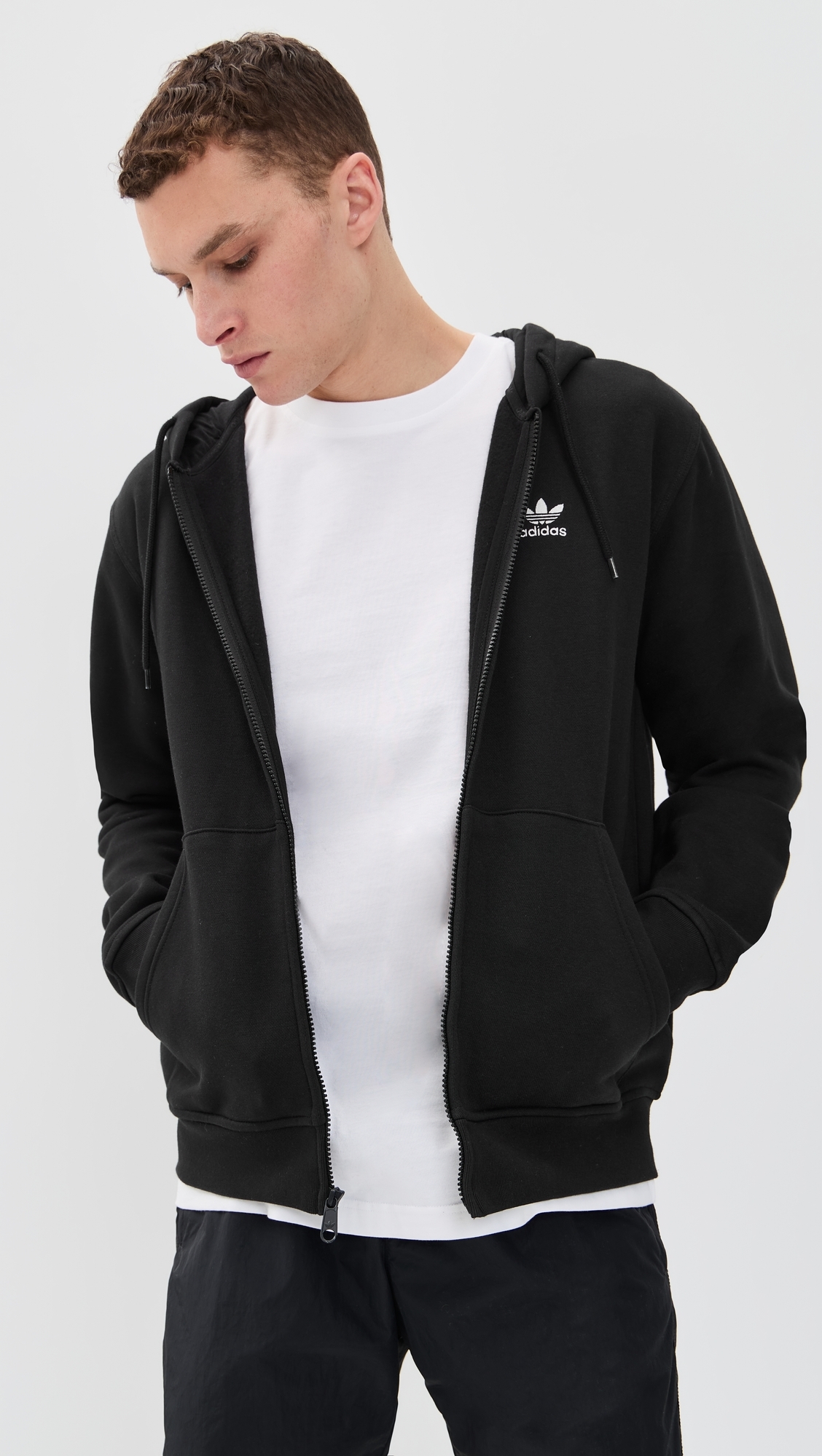 Trefoil Essentials Full Zip Hoodie Black