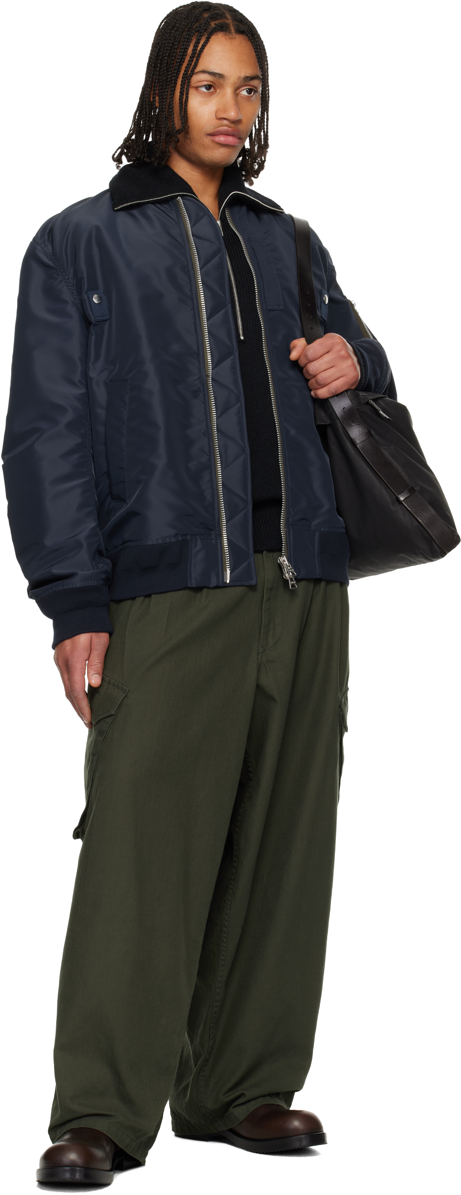 Navy Nylon Twill Blouson Bomber Jacket