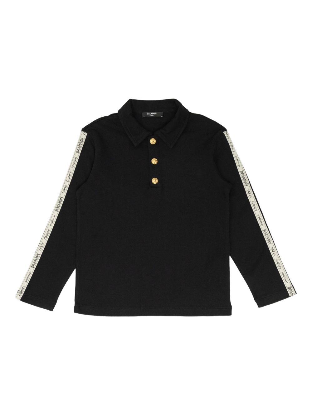 Logo-tape long-sleeve polo shirt - Black