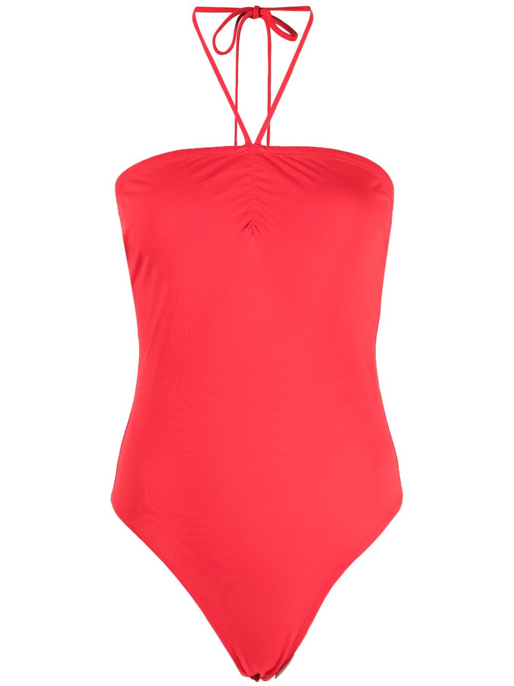 Halterneck ruched jersey bodysuit - Red