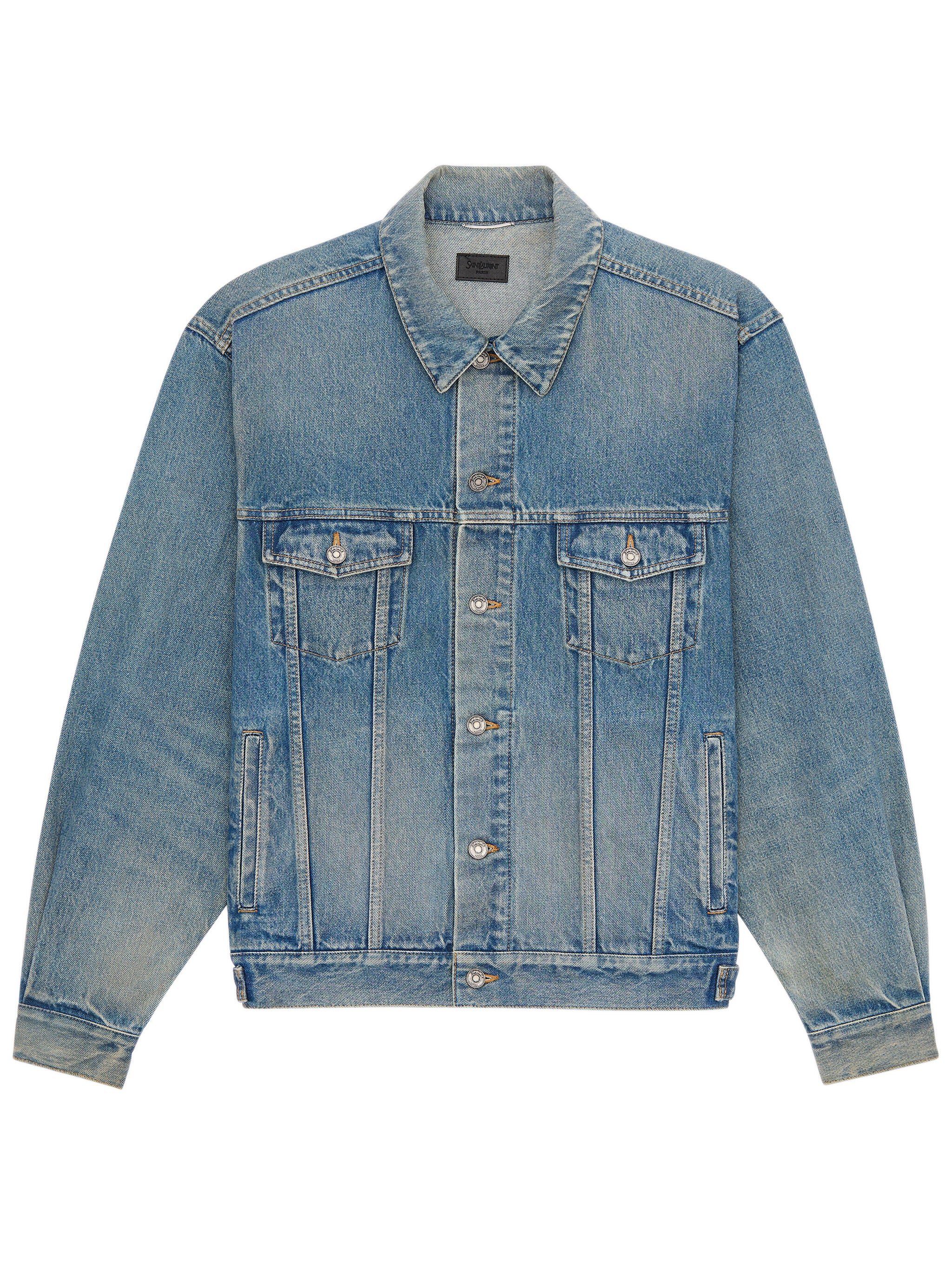 Front-Button Cotton Jacket with Pointed Collar and Flap Patch Pockets