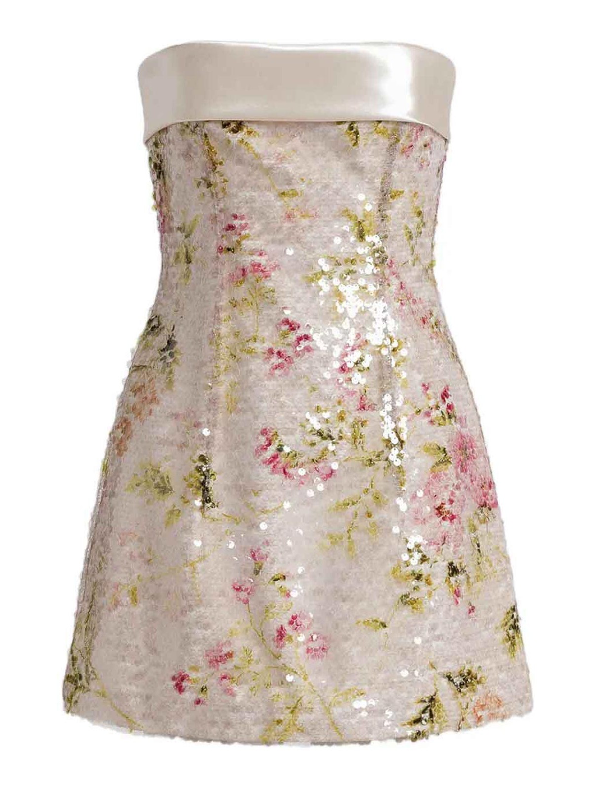 Alberta Ferretti - strapless floral sequin mini dress satin