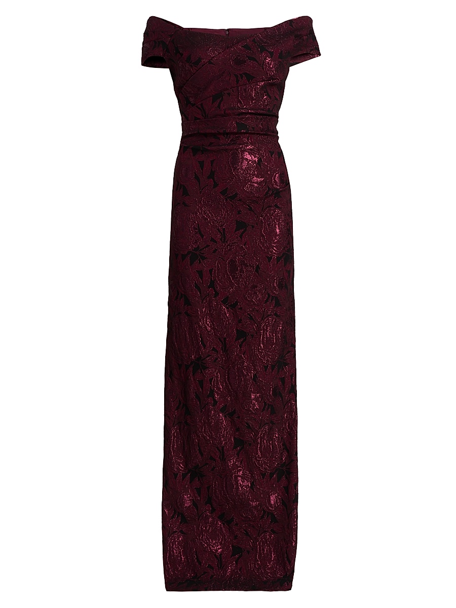 Women's Floral Jacquard Column Gown - Black Merlot