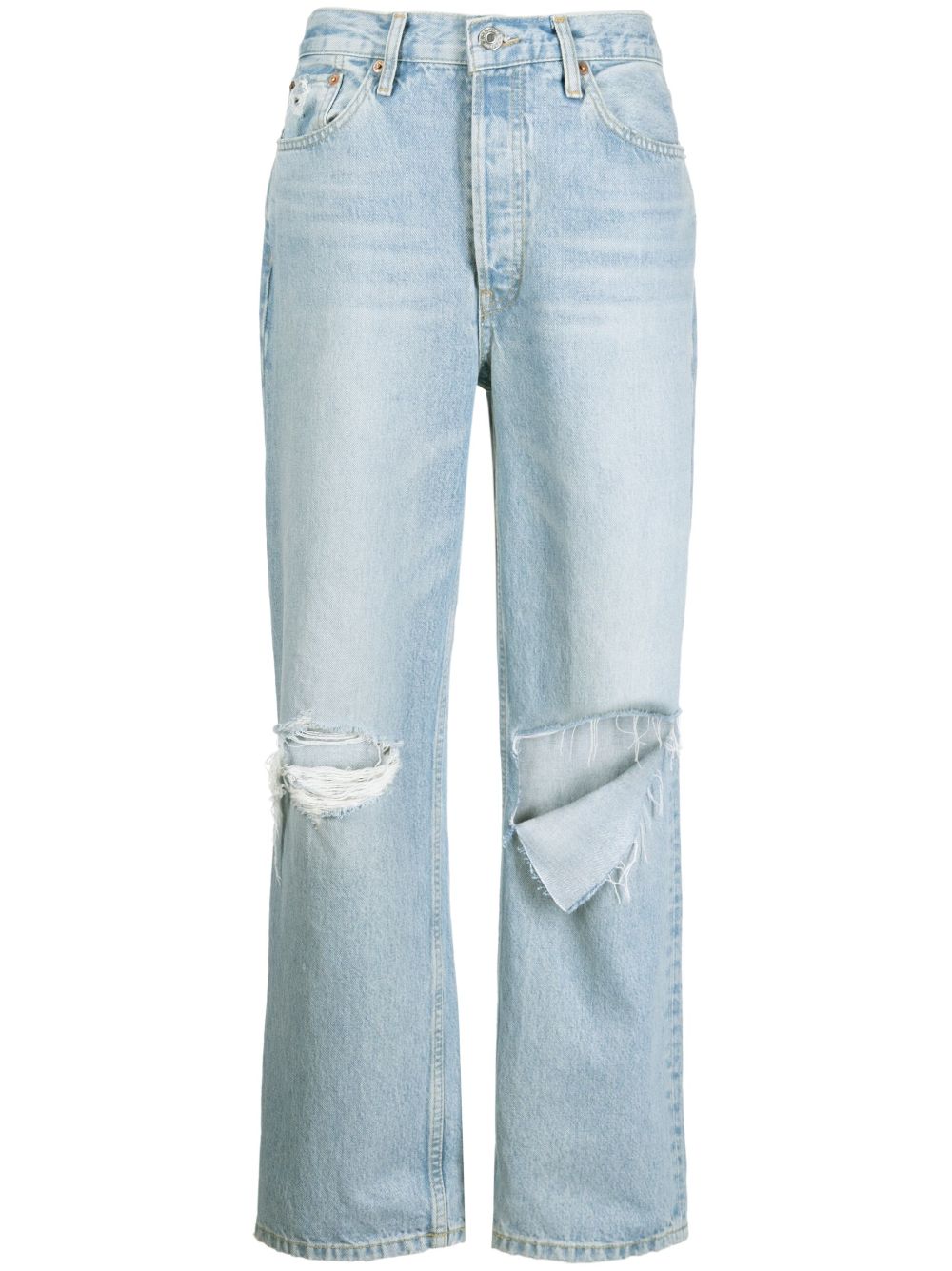 Ripped-detail straight-leg jeans - Blue