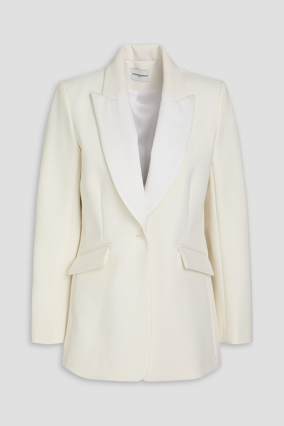 Crepe de chine-paneled twill blazer