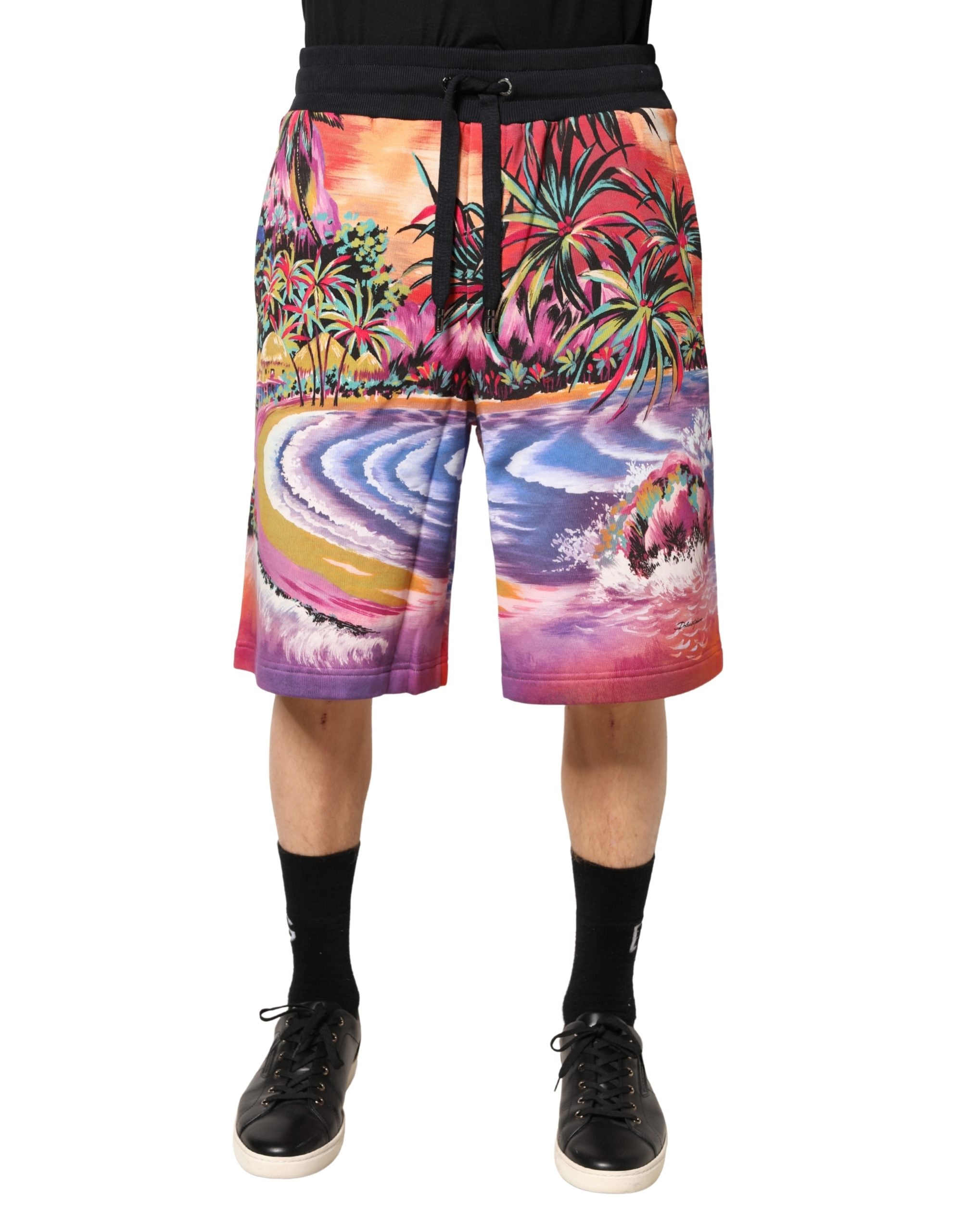 Graphic Print Cotton Bermuda Shorts — Multicolor