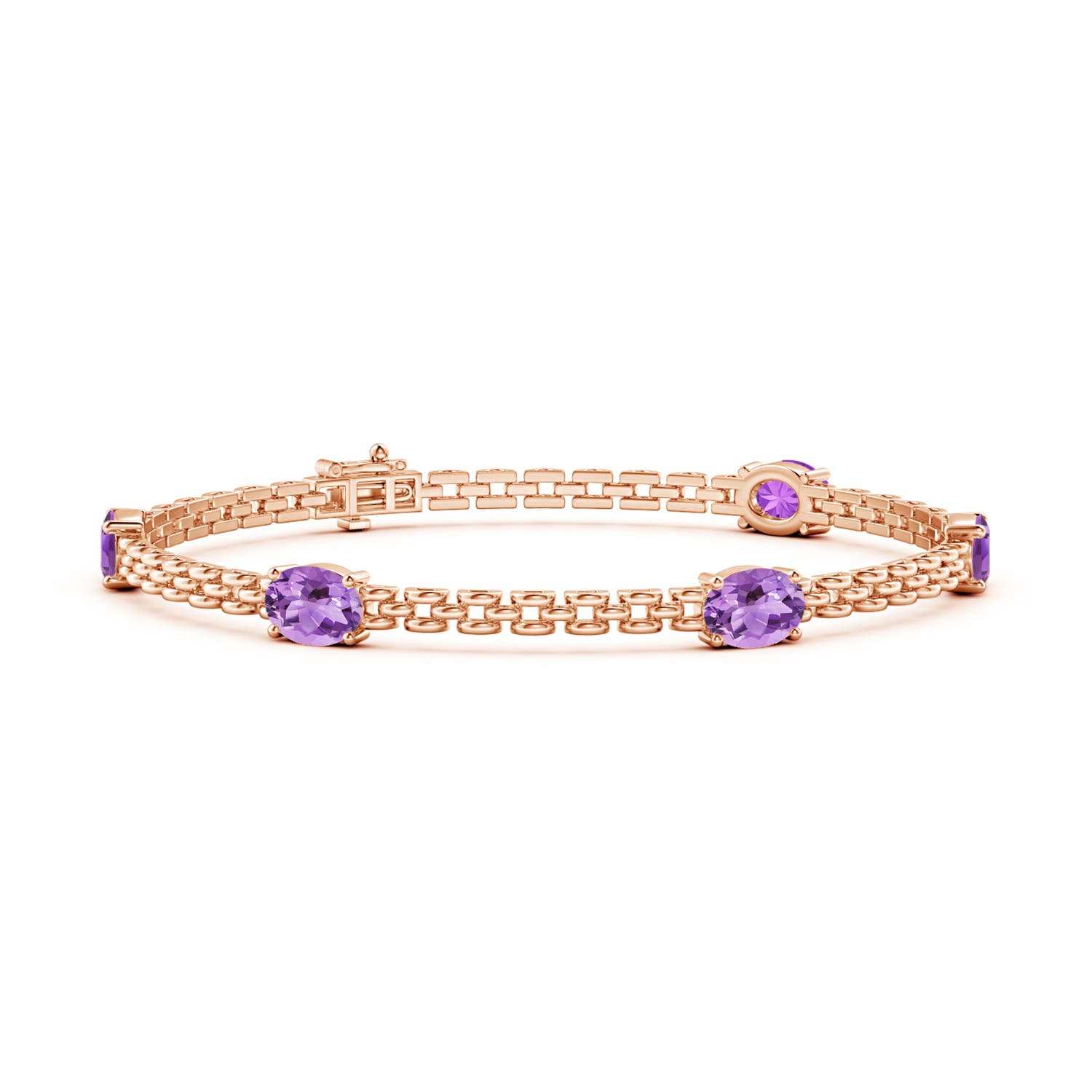 Angara 3.5 Carats Five Stone Oval Amethyst Station Link Bracelet in 14K Rose Gold