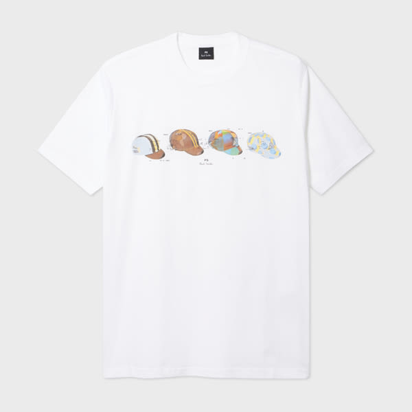 White 'Cycling Caps' Print T-Shirt