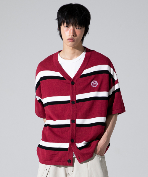 XTK144 Preppy Stripe Short Sleeve Knit Cardigan