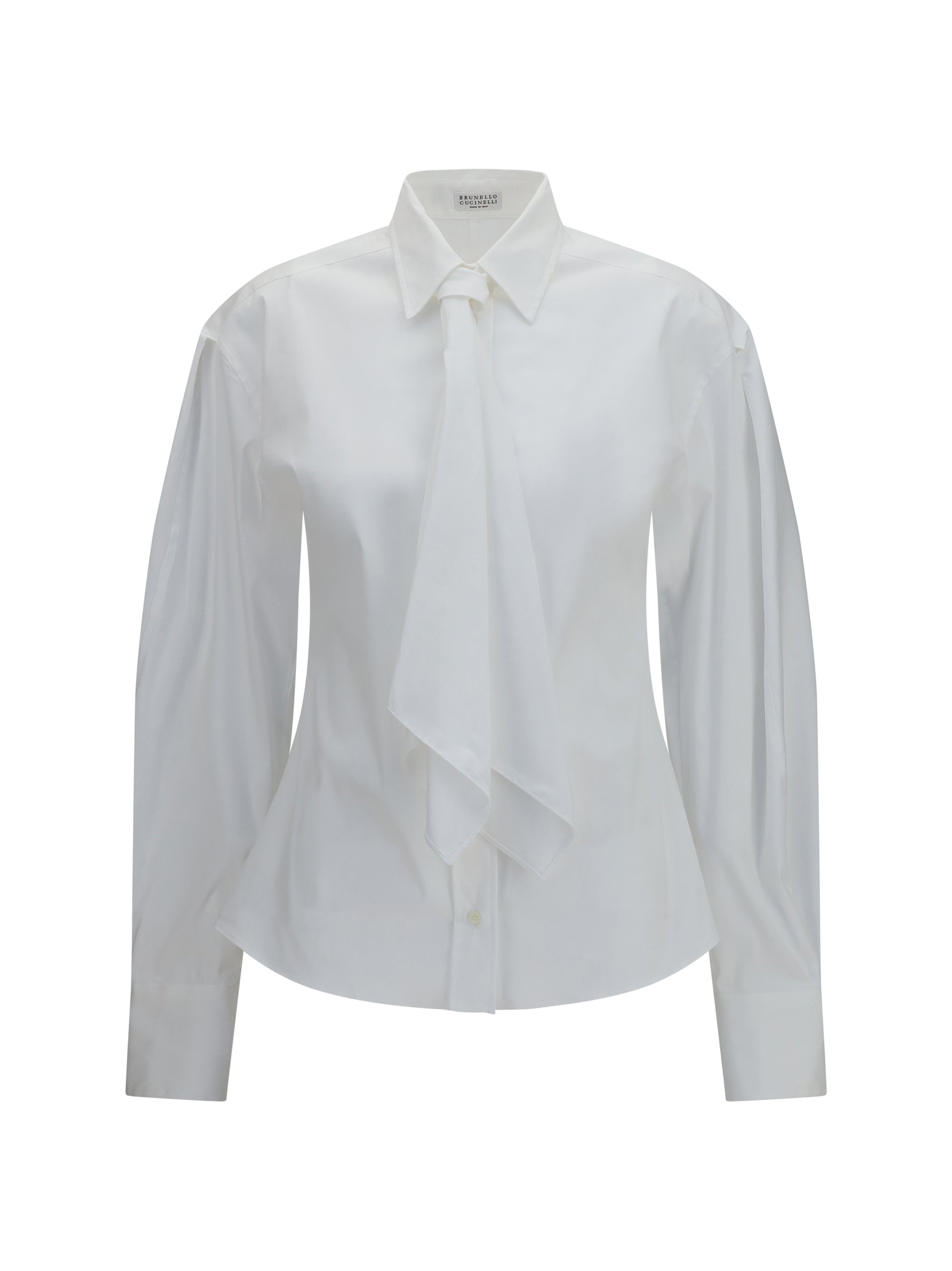 Cotton Blend With Integrated Tie Shirt — White