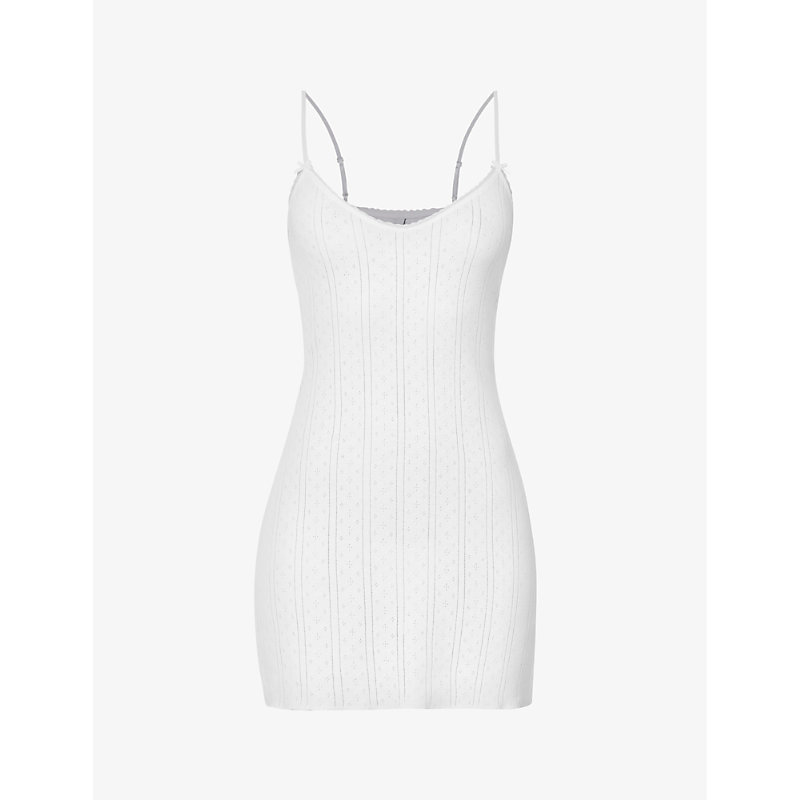 Womens 001 White Pointelle Sleeveless Organic-cotton Mini Dress