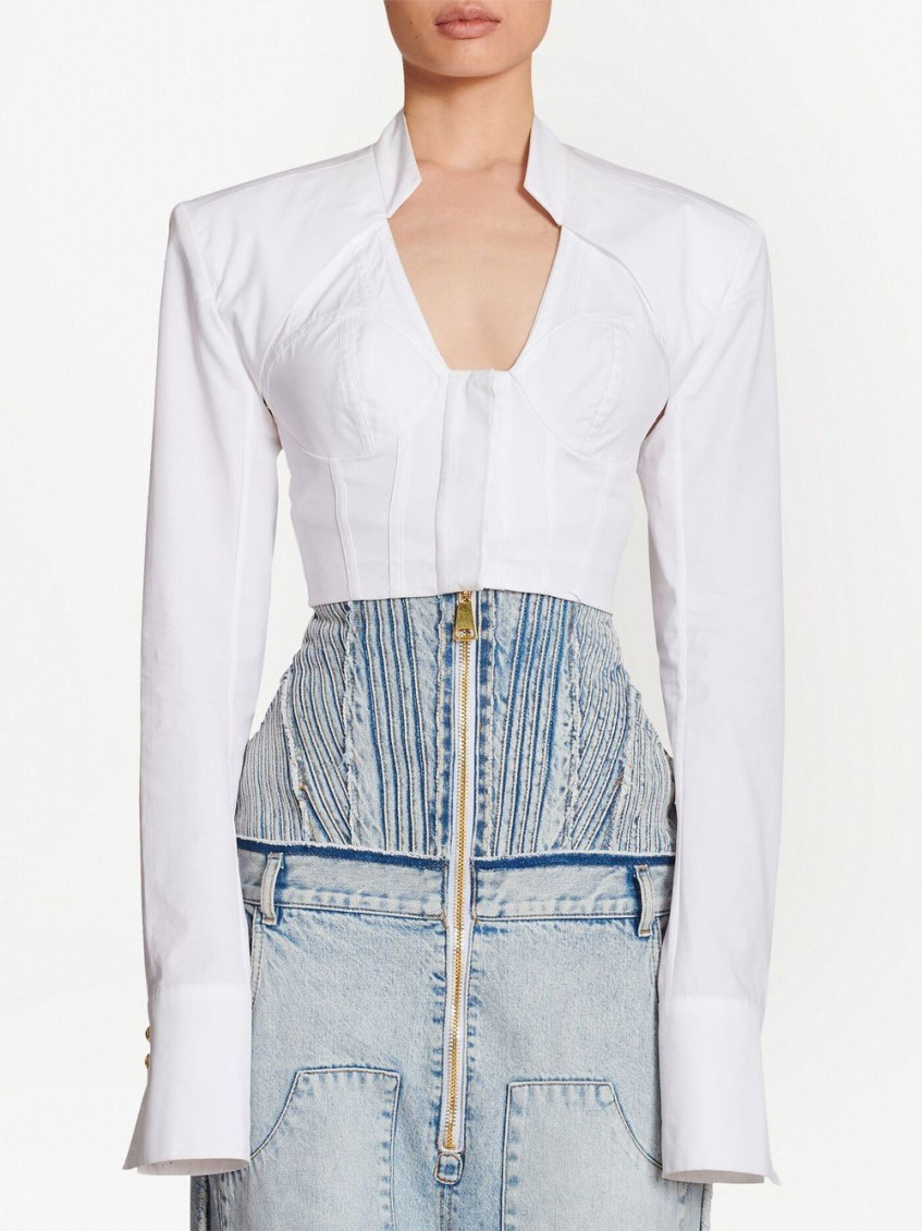 Poplin lingerie cropped shirt Woman