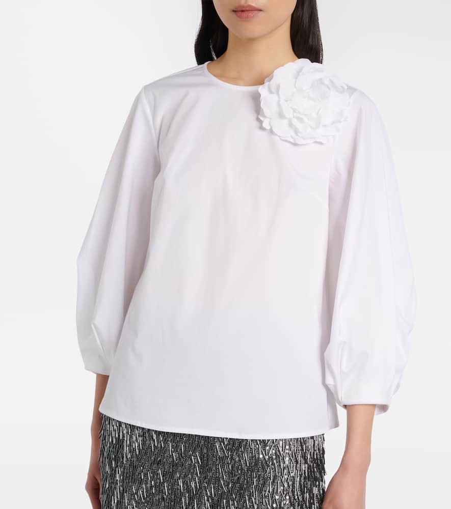 Floral-appliqué cotton-blend blouse