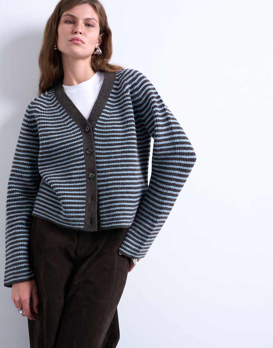 Knit striped cardigan in blue