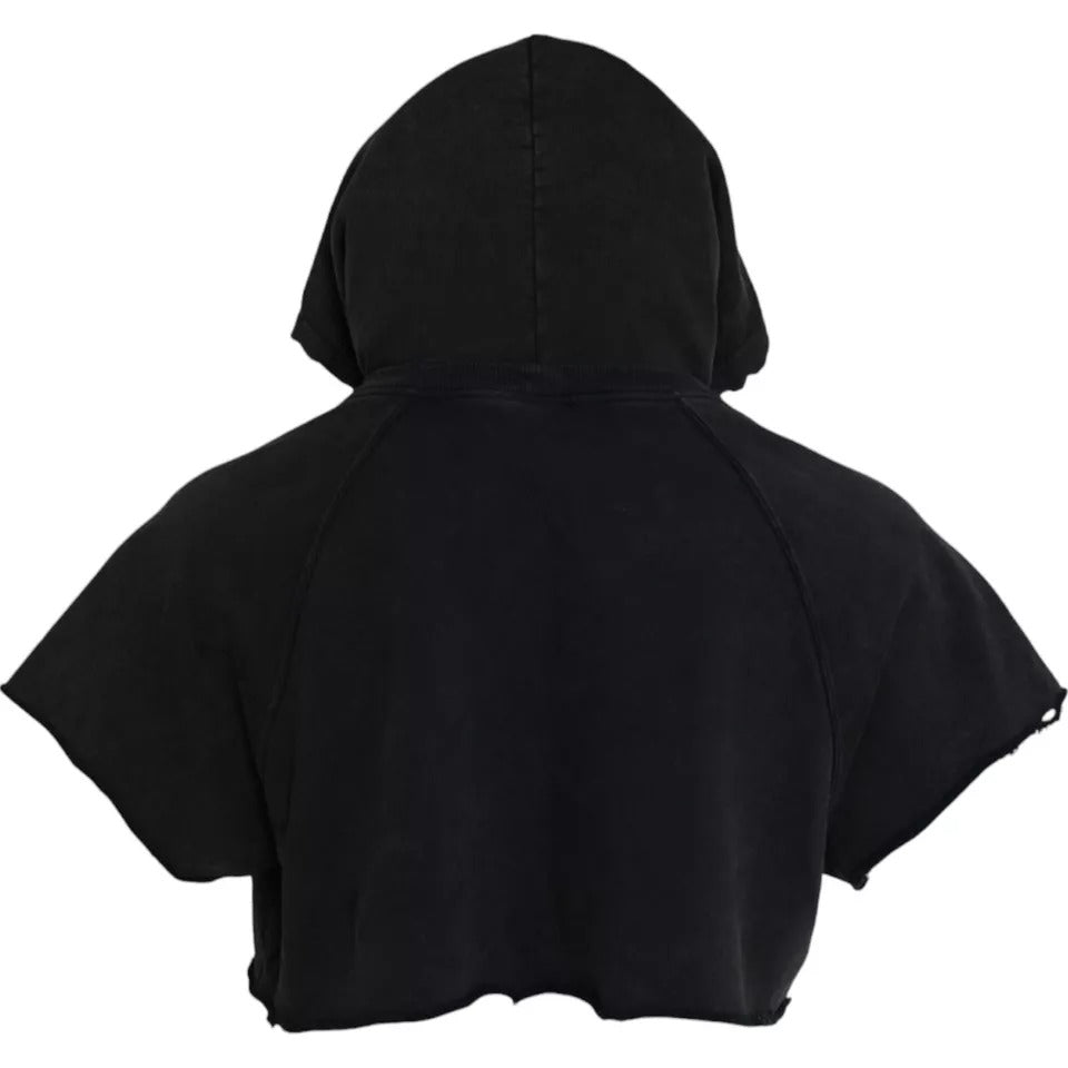 Cotton Hooded Cropped Hoodie — Black