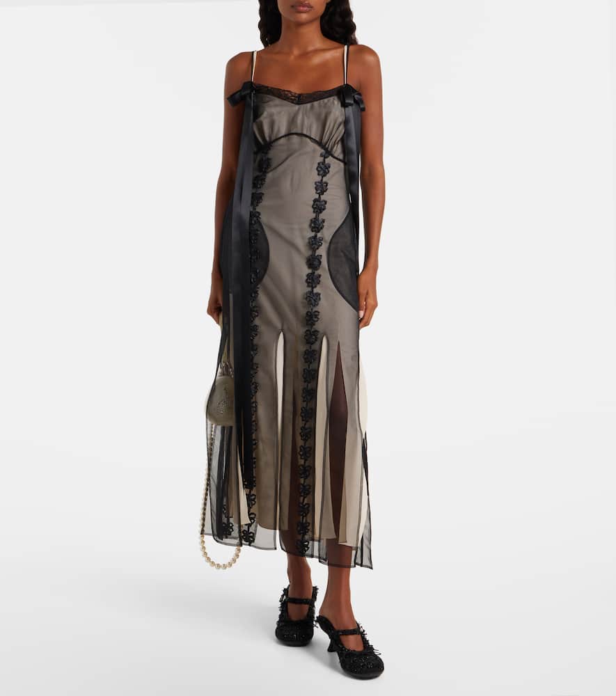 Lace-trimmed sheer midi dress