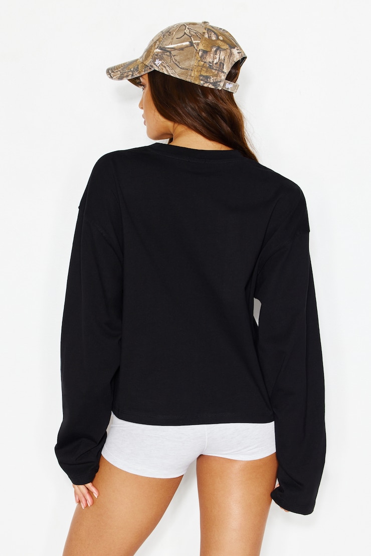 Fluid Long Sleeve Crewneck - Black - Women Clothing