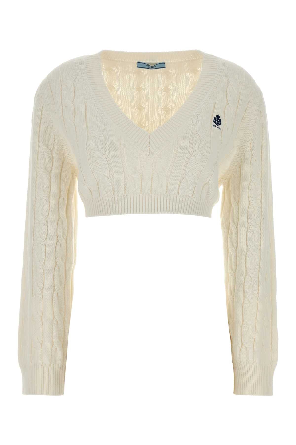Cable-Knit Cotton Sweater — White