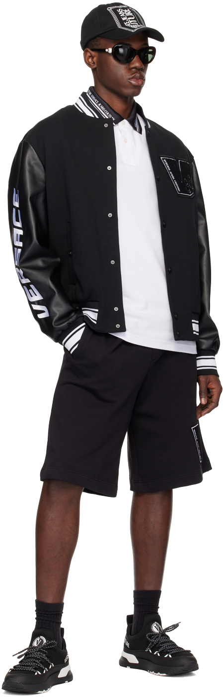 Versace Jeans Couture Black Patch Faux-Leather Bomber Jacket
